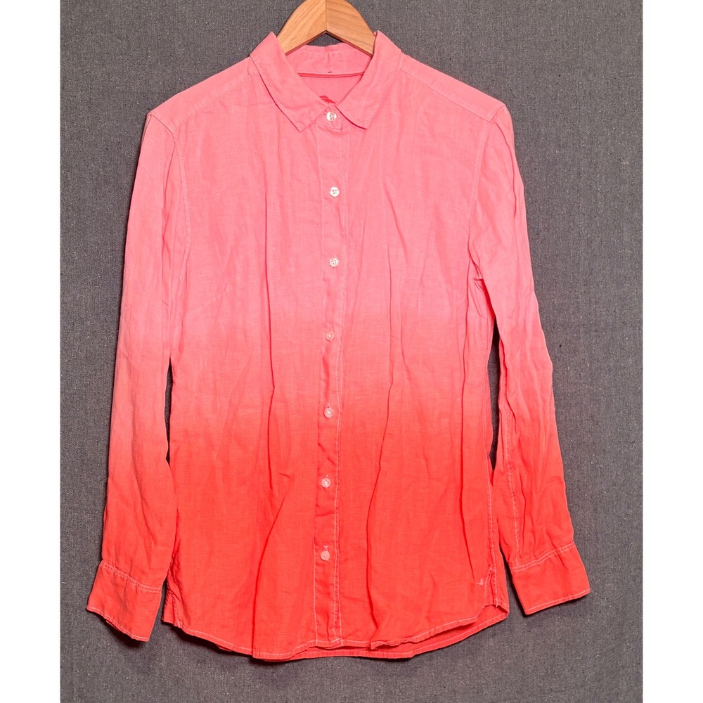 Tommy Bahama Mens Pink Orange Ombre Linen Long Sleeve Button Down Shirt Medium